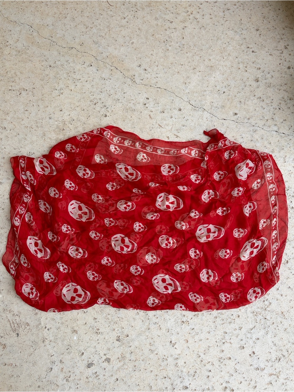 Valentino Red Sheer Skull-Print Wrap